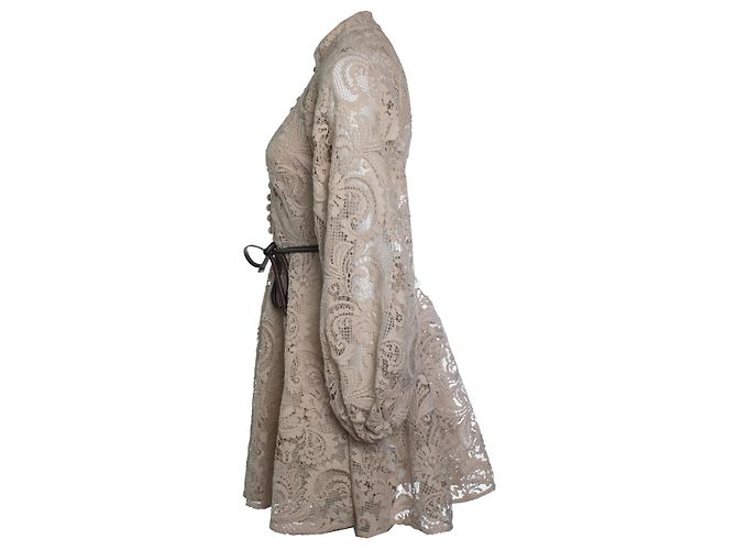 Autre Marque Zimmermann, vestido mini de renda Waverly em bege - vista 3