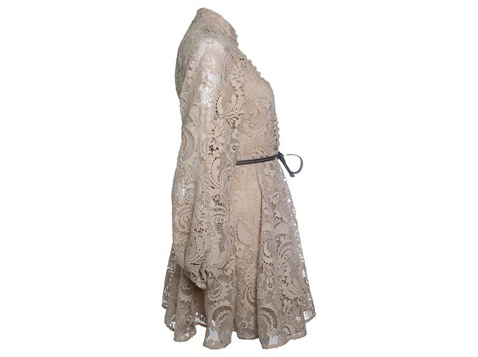 Autre Marque Zimmermann, vestido mini de renda Waverly em bege - vista 4