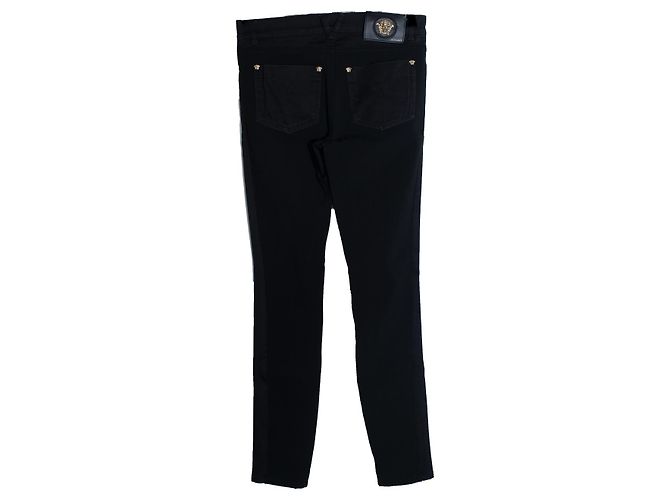 Versace, jeans a cinque tasche in cotone stretch nero - vista 2