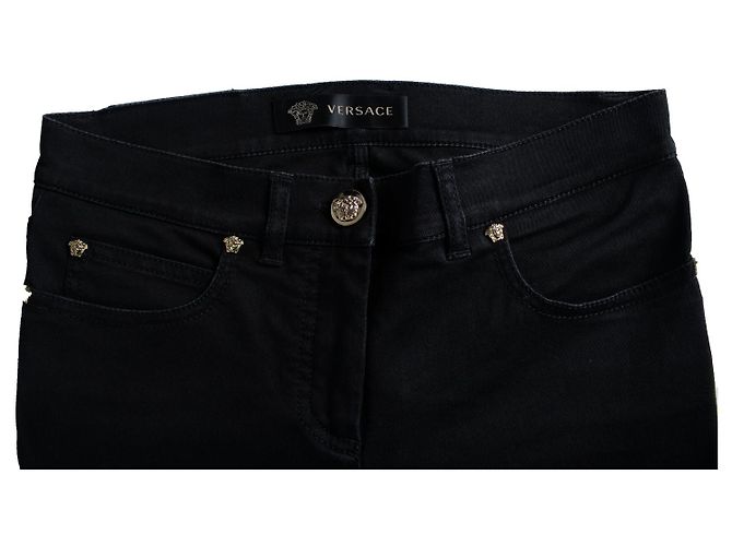 Versace, jeans a cinque tasche in cotone stretch nero - vista 3