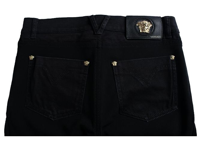 Versace, jeans a cinque tasche in cotone stretch nero - vista 4