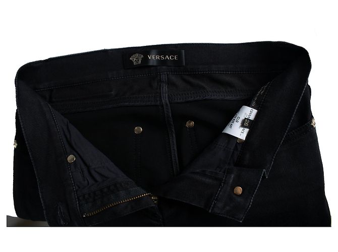 Versace, jeans a cinque tasche in cotone stretch nero - vista 6