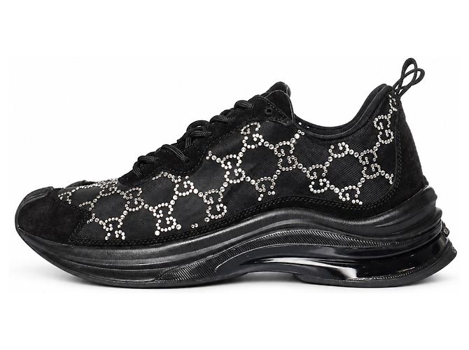Gucci, sneaker in mesh con applicazioni di strass GG run Nero - vista 2