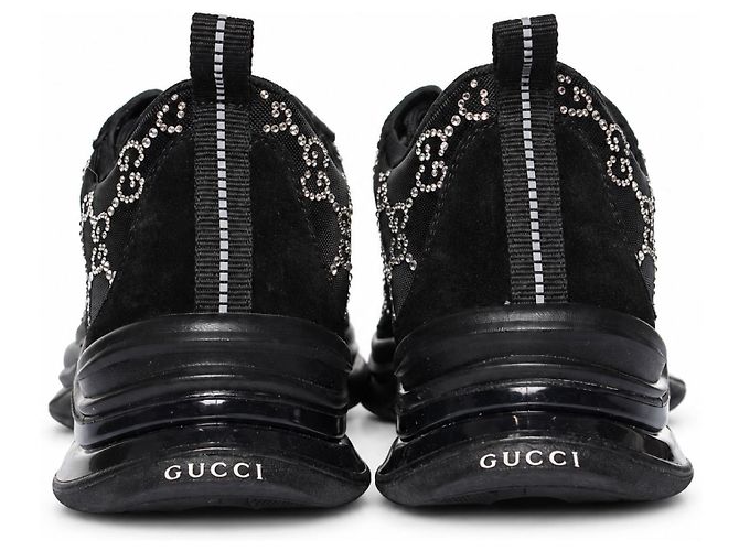 Gucci, sneaker in mesh con applicazioni di strass GG run Nero - vista 3