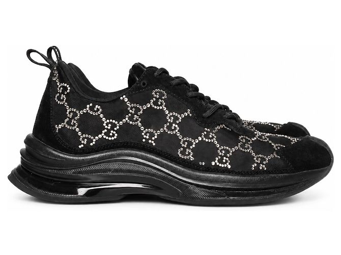 Gucci, sneaker in mesh con applicazioni di strass GG run Nero - vista 4