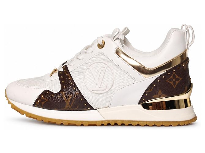 Louis Vuitton, sneaker Run away in pelle e canvas Marrone Bianco D'oro - vista 2