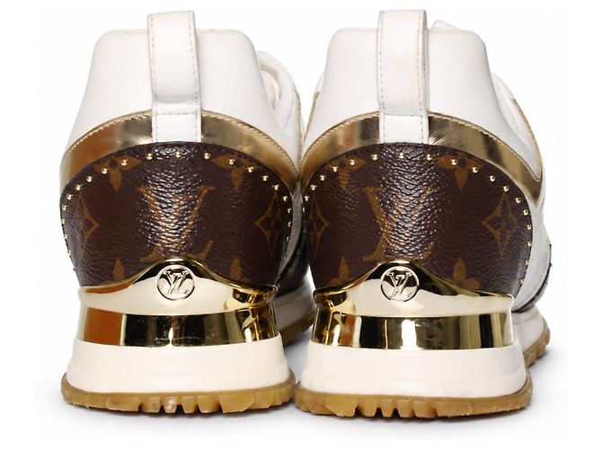 Louis Vuitton, sneaker Run away in pelle e canvas Marrone Bianco D'oro - vista 3