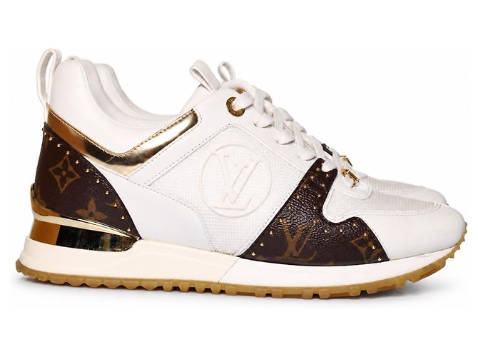 Louis Vuitton, sneaker Run away in pelle e canvas Marrone Bianco D'oro - vista 4