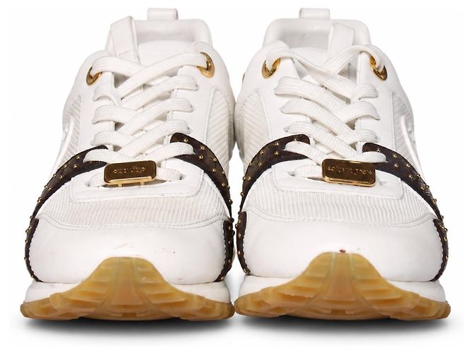 Louis Vuitton, sneaker Run away in pelle e canvas Marrone Bianco D'oro - vista 5