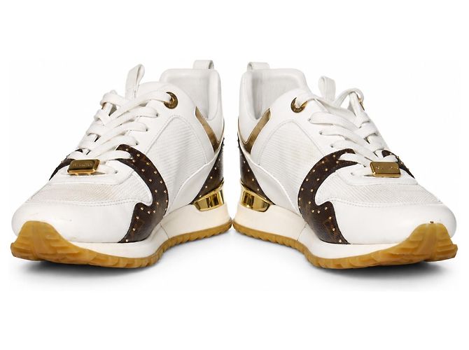 Louis Vuitton, sneaker Run away in pelle e canvas Marrone Bianco D'oro - vista 6