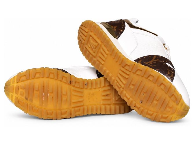 Louis Vuitton, sneaker Run away in pelle e canvas Marrone Bianco D'oro - vista 7