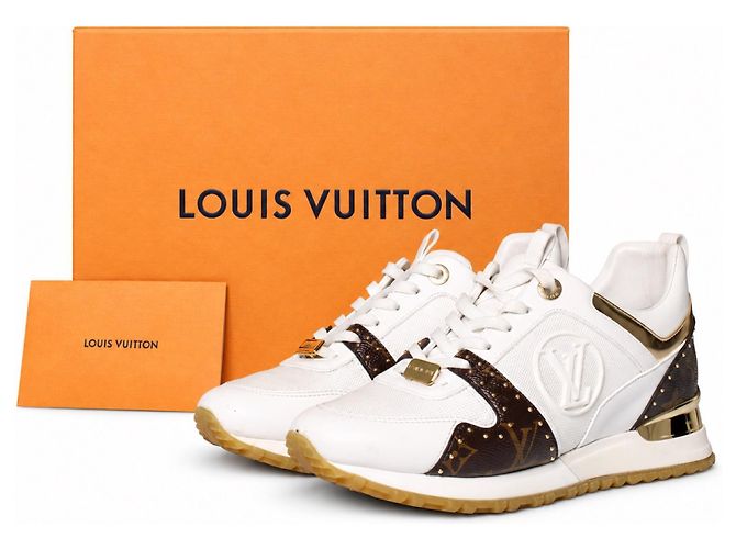 Louis Vuitton, sneaker Run away in pelle e canvas Marrone Bianco D'oro - vista 8