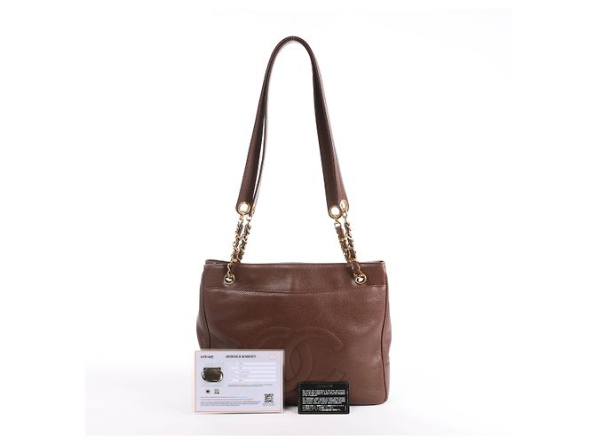 Borsa a tracolla Chanel Coco Mark in pelle caviar marrone - vista 14