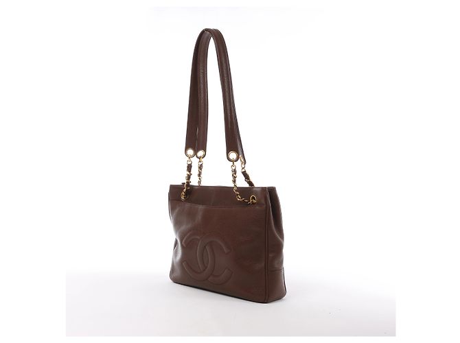 Borsa a tracolla Chanel Coco Mark in pelle caviar marrone - vista 2