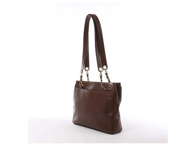 Borsa a tracolla Chanel Coco Mark in pelle caviar marrone - vista 3