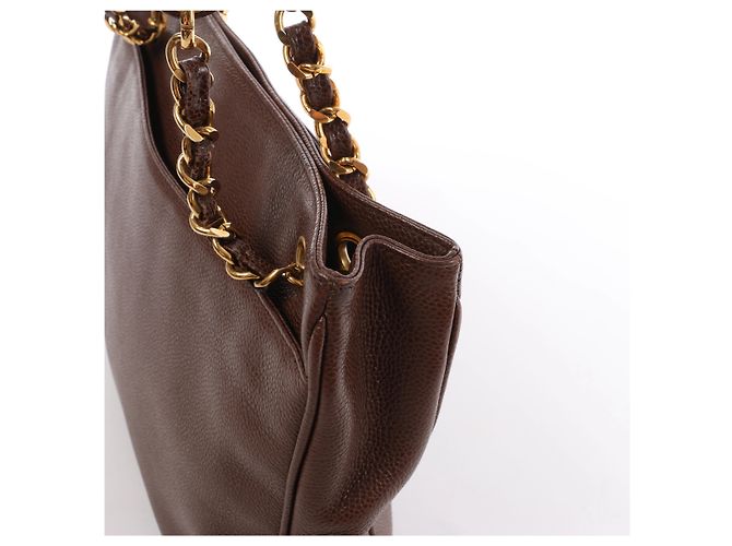 Borsa a tracolla Chanel Coco Mark in pelle caviar marrone - vista 4