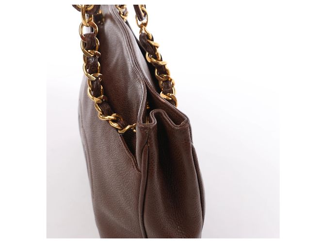 Borsa a tracolla Chanel Coco Mark in pelle caviar marrone - vista 5