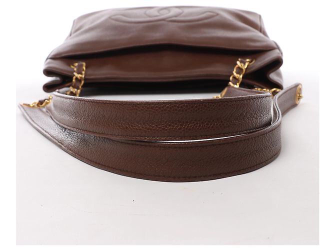 Borsa a tracolla Chanel Coco Mark in pelle caviar marrone - vista 7