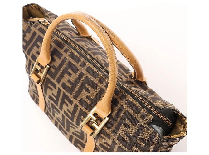 Borsa FENDI in tela Zucca e pelle marrone - vista 3