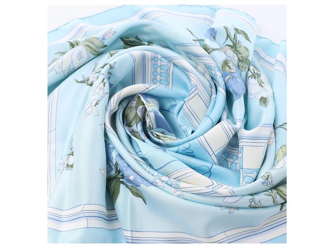 Hermès Carré 90 "Quai aux Fleurs" Seidentuch in Hellblau - Ansicht 14