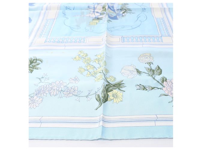 Hermès Carré 90 "Quai aux Fleurs" Seidentuch in Hellblau - Ansicht 7