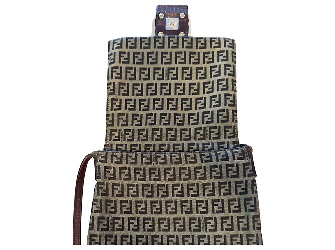 Borsa Fendi Mamma Baguette Zucca Canvas Marrone Monogramma - vista 17