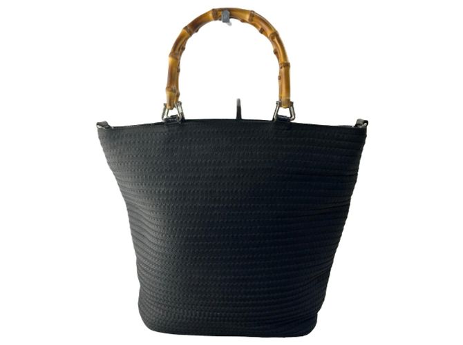 Borsa Gucci Bamboo in paglia Nero - vista 2