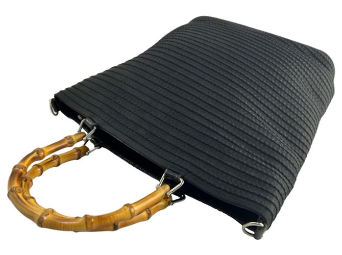 Borsa Gucci Bamboo in paglia Nero - vista 6