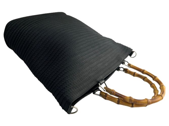 Borsa Gucci Bamboo in paglia Nero - vista 7