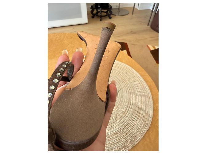 Sandali Christian Dior 'D' Charm con Cristalli Marrone - vista 3