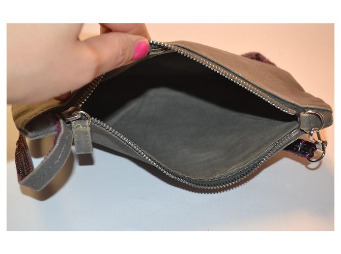 Vanessa Bruno Pochette aus grauem Canvas mit Pailletten Lila - Ansicht 5