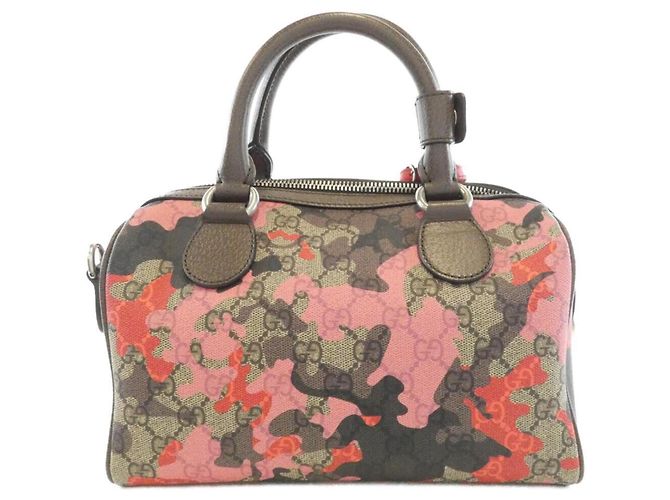 Bolsa Gucci Boston Bege e Rosa em Tela - vista 2