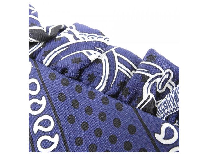 Hermès Hermes Eperon D'Or Bandana Twilly Sciarpa a Volant Muffler Nero Bianco Blu - vista 4