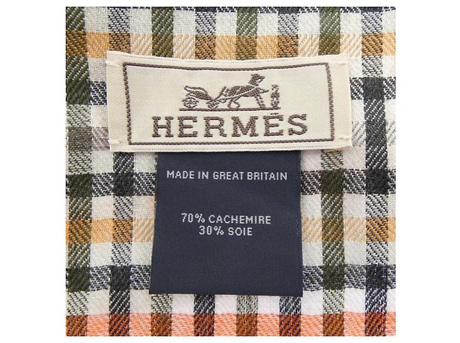 Hermès Hermes H Ecosé Stola aus Seide und Kaschmir Schwarz Beige Orange - Ansicht 3