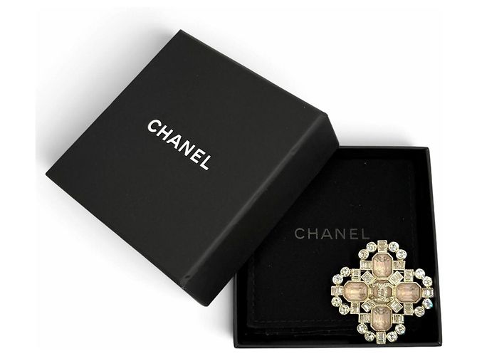 Broche de strass CHANEL C22B Coco Mark Prata Rosa - vista 2