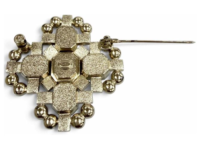 Broche de strass CHANEL C22B Coco Mark Prata Rosa - vista 5
