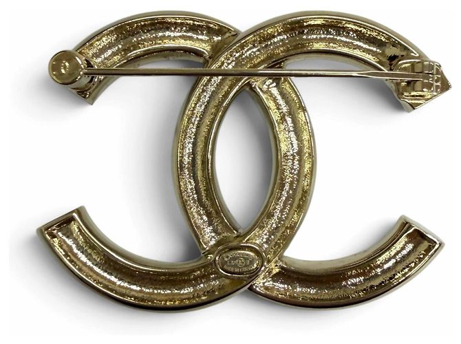 Broche Chanel Coco Mark con strass y perlas falsas Dorado - vista 3