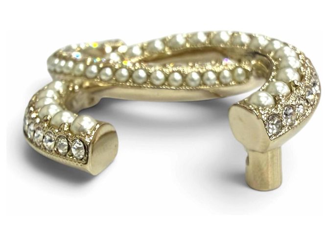 Broche Chanel Coco Mark con strass y perlas falsas Dorado - vista 4