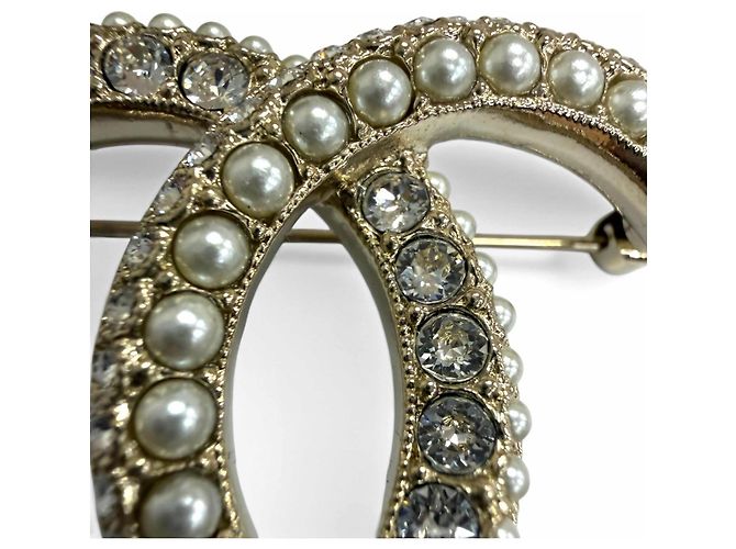 Broche Chanel Coco Mark con strass y perlas falsas Dorado - vista 5