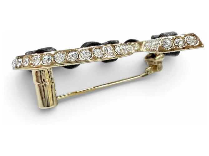 Broche de couro com strass Chanel B23P No.5 Coco Mark Preto Dourado - vista 5
