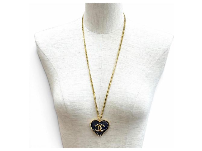 Collana a catena in denim Chanel Coco Mark Heart D'oro Blu navy - vista 3