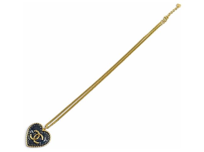 Collana a catena in denim Chanel Coco Mark Heart D'oro Blu navy - vista 5