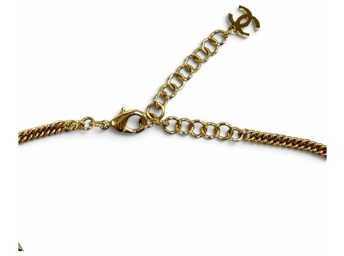 Collana a catena in denim Chanel Coco Mark Heart D'oro Blu navy - vista 7