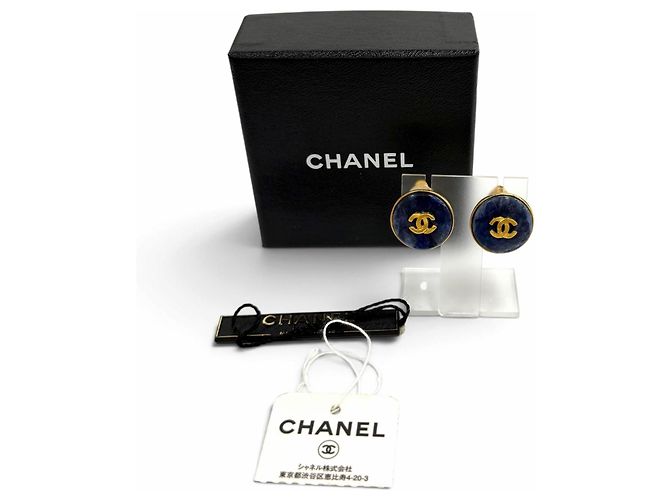 Timeless Orecchini CHANEL Vintage 95A Coco Mark in marmo blu D'oro - vista 2