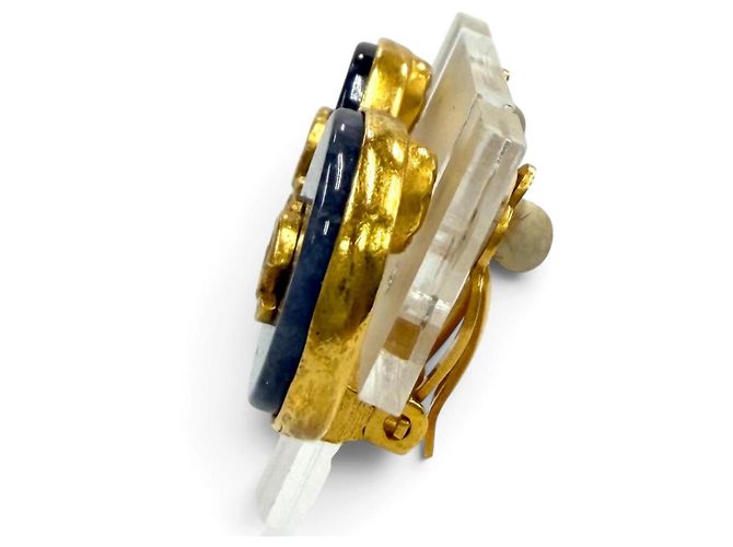 Timeless Orecchini CHANEL Vintage 95A Coco Mark in marmo blu D'oro - vista 3