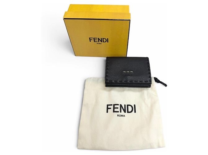 Fendi Selleria Leather Compact Tri-fold Wallet Black - view 2