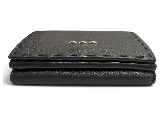 Fendi Selleria Leather Compact Tri-fold Wallet Black - view 4