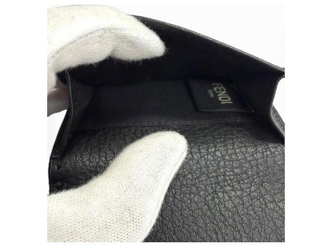 Fendi Selleria Leather Compact Tri-fold Wallet Black - view 5