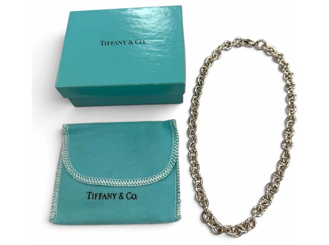 Autre Marque Collana Choker Tiffany 925 Round Link Circle Donut Chain - vista 2