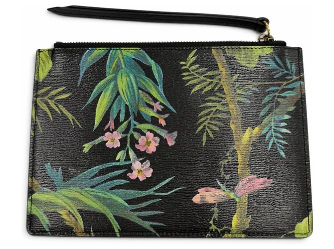 Gucci Leather Tropical Print Pouch Black - view 2